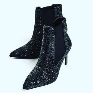 Zara Black Glitter Ankle Boots